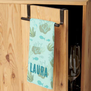 Paño De Cocina Aqua Océano Mar Vida Marina Costera