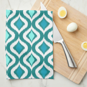 Paño De Cocina Aqua Turquesa Verde Azul Ikat Patrón de Arte