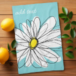 Paño De Cocina Aqua y Yellow Whimsical Daisy Personalizado Textos<br><div class="desc">Una obra de arte zen y caprichosa,  hipster. Puede añadir un nombre,  un monograma u otro texto personalizado. Si necesita mover el dibujo,  haga clic en el botón personalizar para realizar cambios.</div>
