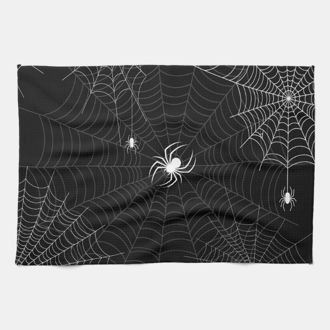 Paño De Cocina Araña gótica Web Halloween Negro y Blanco (Horizontal)