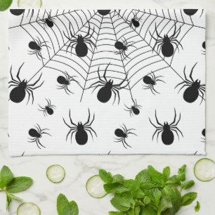 Paño De Cocina Arañas Blanco Negras telaraña patrón de Halloween