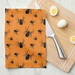 Paño De Cocina Arañas Patrón de Halloween Negro y Naranja