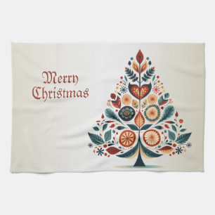 Paño De Cocina Árbol Colorido de Navidad Arte Folclórico Escandin