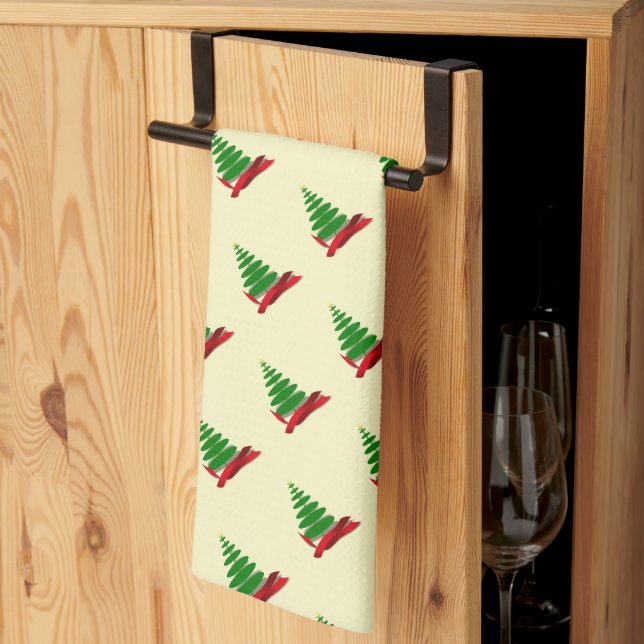 Paño De Cocina Árbol con Cinta Roja de Navidad (Pliegue de tercios)