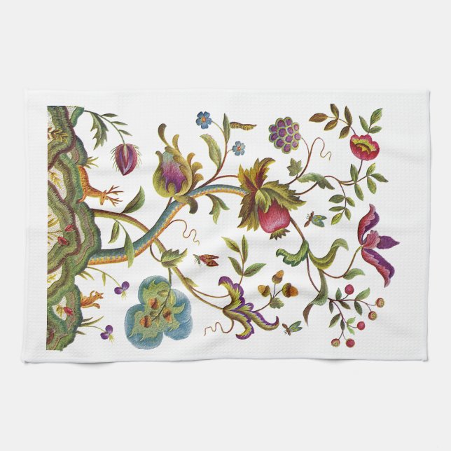 Paño De Cocina Árbol de Bordados de Crewel Jacobeo (Horizontal)
