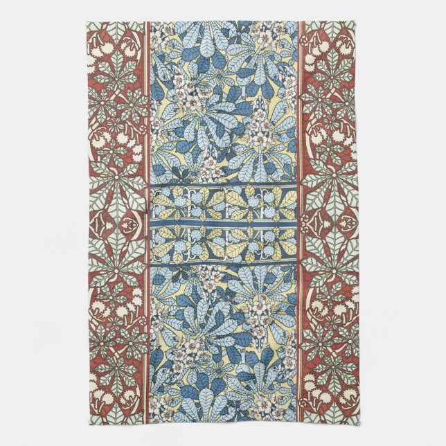 Paño De Cocina Árbol de castañas, hojas, Art Nouveau botánico (Vertical)