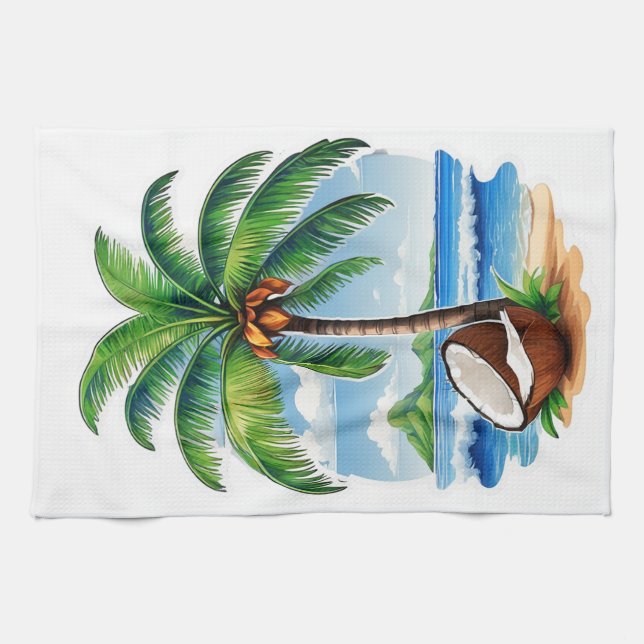 Paño De Cocina Árbol de coco isla tropical (Horizontal)