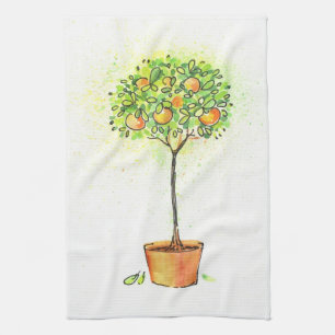 Paño De Cocina Árbol de fruta cítrica pintado de la acuarela en