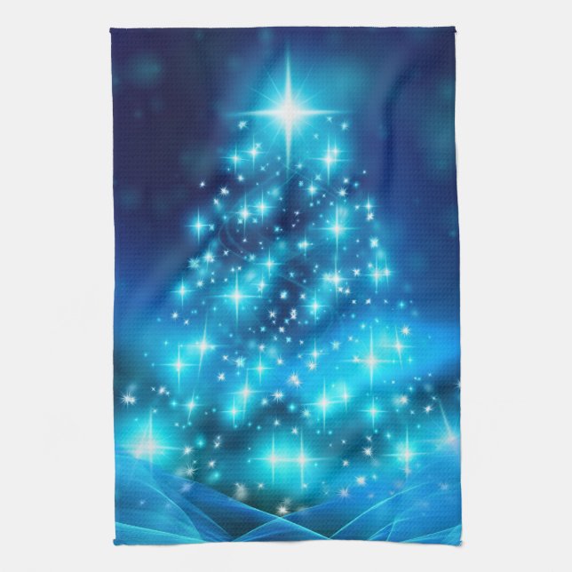 Paño De Cocina Árbol de Navidad azul Guay con luces resplandecien (Vertical)