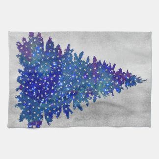 Paño De Cocina Árbol de navidad azul y púrpura de la acuarela