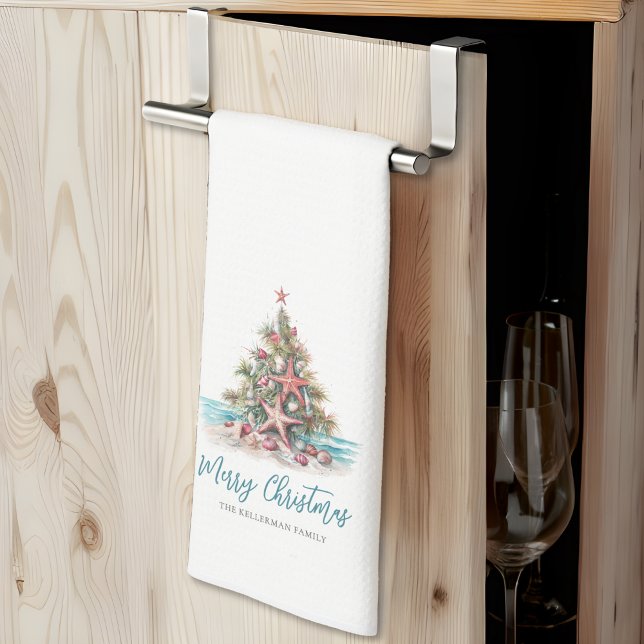 Paño De Cocina Árbol de Navidad Beach Merry (Beach Merry Christmas Tree kitchen towel)