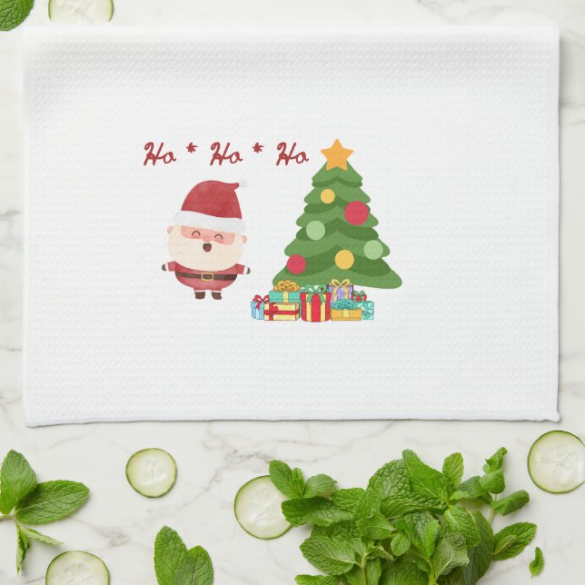 Paño De Cocina Árbol de Navidad con Santa en una  (Doblado)