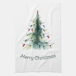 Paño De Cocina Árbol de navidad de color de agua minimalista