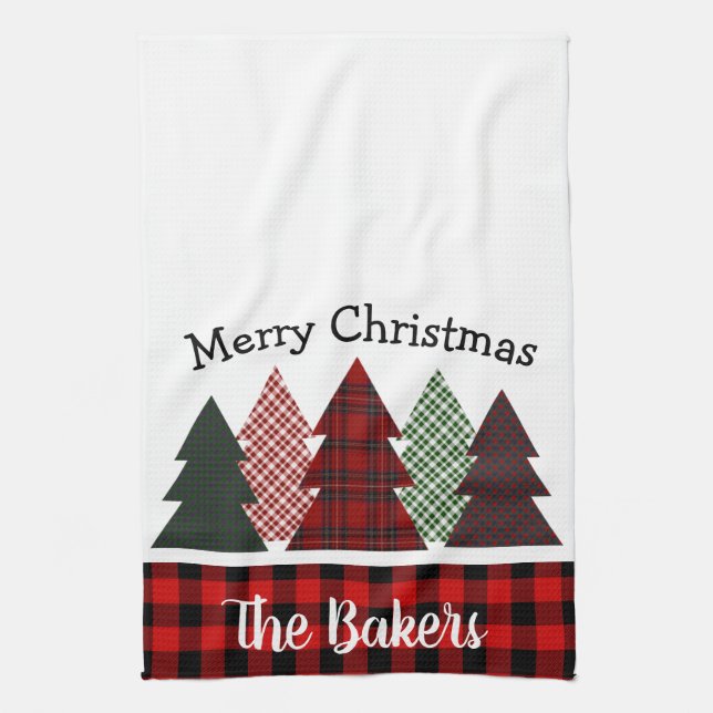 Paño De Cocina Árbol de navidad de granja personalizado (Vertical)
