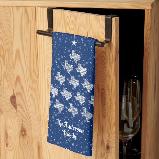 Paño De Cocina Árbol de navidad de Texas con bandera azul (Pliegue de tercios)