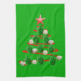 Paño De Cocina Árbol de Navidad de tortugas del Mar Verde