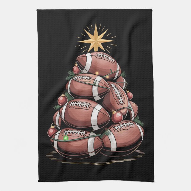 Paño De Cocina Árbol de Navidad del Fútbol americano navideño nav (Vertical)