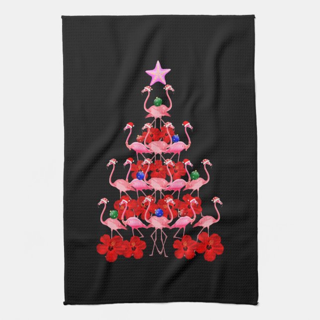 Paño De Cocina Árbol de Navidad Flamingo Rosa (Vertical)