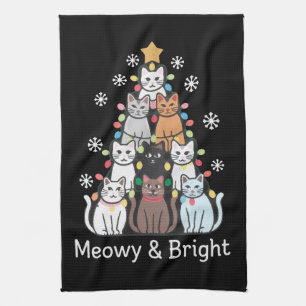 Paño De Cocina Árbol de Navidad Gatos Meowy Brillante Navidad