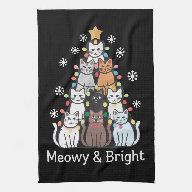 Paño De Cocina Árbol de Navidad Gatos Meowy Brillante Navidad (Vertical)