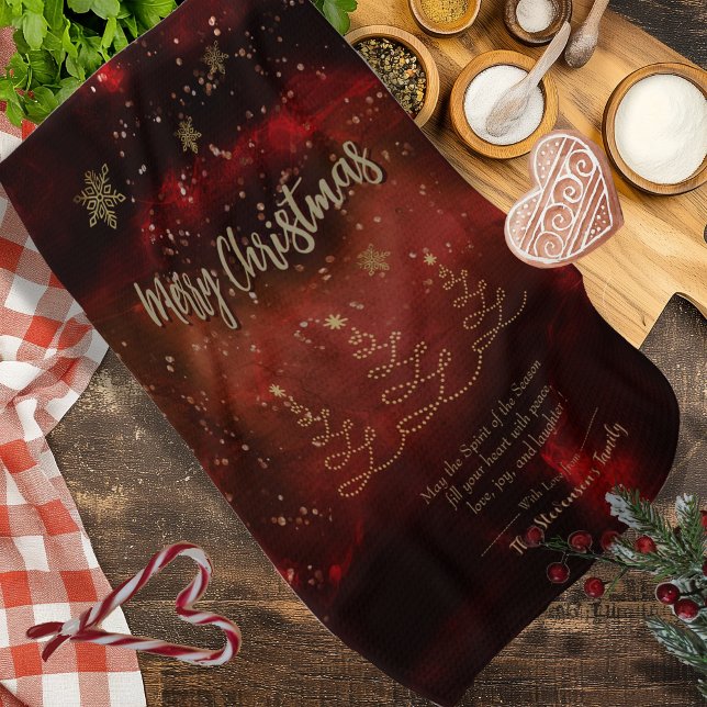 Paño De Cocina Árbol de Navidad moderno de oro rojo (Modern Red Gold Christmas Tree Kitchen Towel)