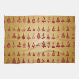 Paño De Cocina Árbol de Navidad rojo moderno en oro