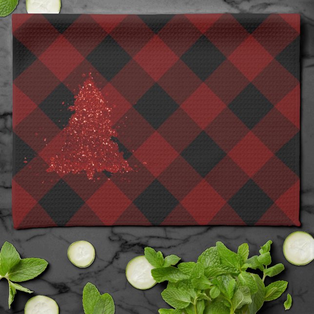 Paño De Cocina Árbol de Navidad Rojo Rústico Festividad Jugada Mo (Subido por el creador)