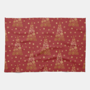 Paño De Cocina Árbol de Navidad Rojo y Oro Elegante
