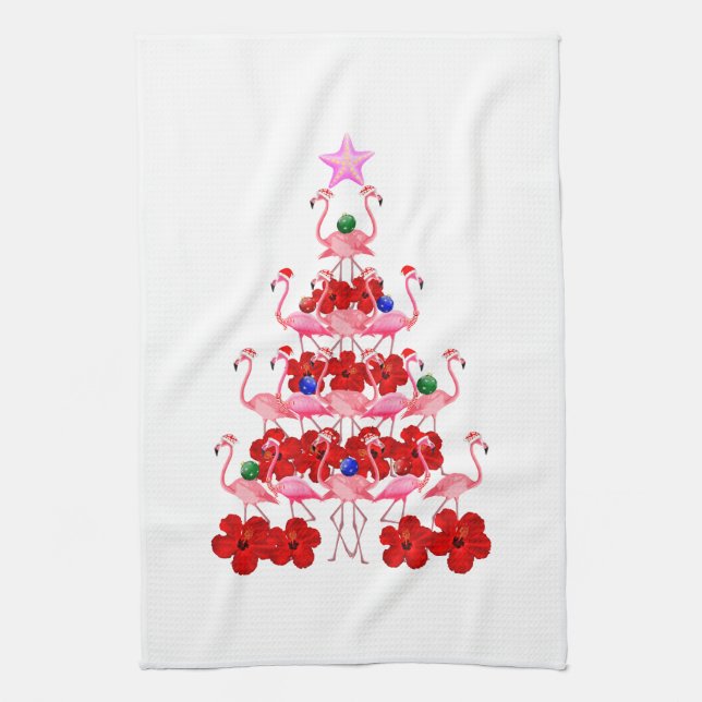 Paño De Cocina Árbol de Navidad Rosa Flamingo (Vertical)