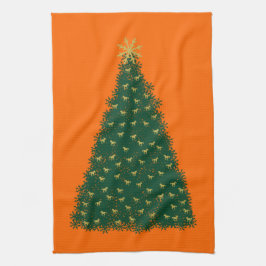 Paño De Cocina Árbol de Navidad verde, Caballos corriendo de oro,