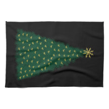 Árbol de Navidad verde, caballos dorados al galope