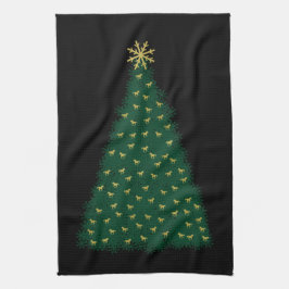 Paño De Cocina Árbol de Navidad verde, caballos dorados al galope