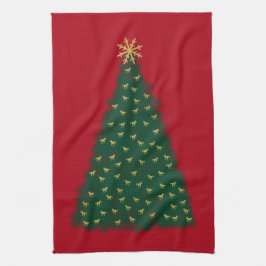 Paño De Cocina Árbol de Navidad verde, caballos dorados al galope
