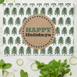 Paño De Cocina Árbol de Navidad verde y blanco moderno