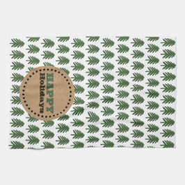 Paño De Cocina Árbol de Navidad verde y blanco moderno