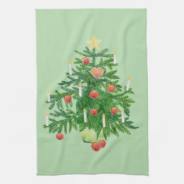 Paño De Cocina Árbol de Navidad vintage con una estrella verde pá