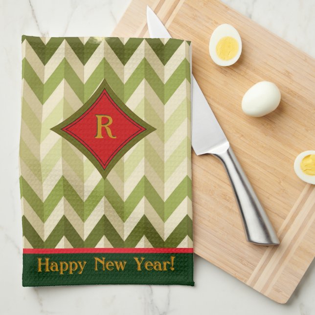Paño De Cocina Árbol de Navidad Zigzag - Monogramado (Doblado Cuarto)
