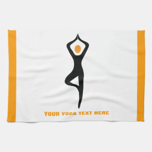 Paño De Cocina Árbol de yoga pose negro, personalizado naranja