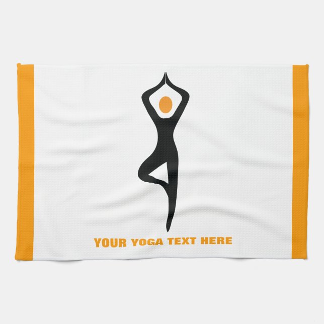 Paño De Cocina Árbol de yoga pose negro, personalizado naranja (Horizontal)