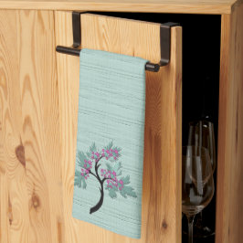 Paño De Cocina Árbol Floral Elegante Verde + Ciruela