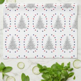 Paño De Cocina Árbol patriótico con estrellas rojas y azules