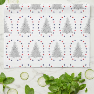 Paño De Cocina Árbol patriótico con estrellas rojas y azules