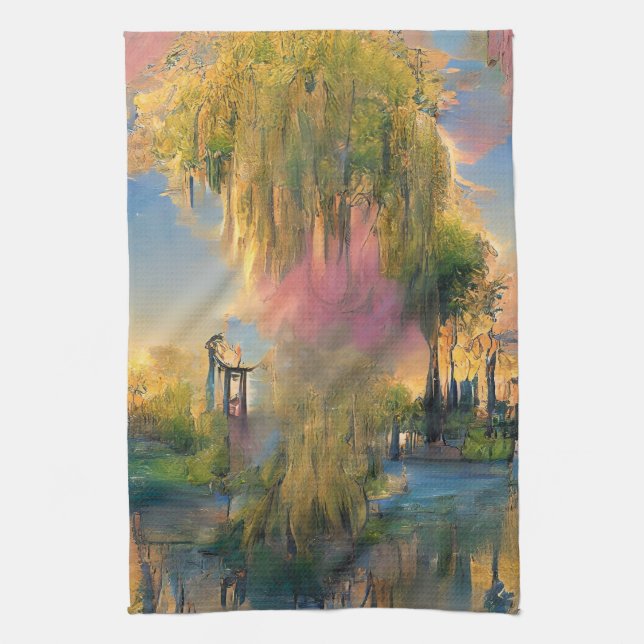 Paño De Cocina Árbol salvaje del futuro al atardecer (Vertical)