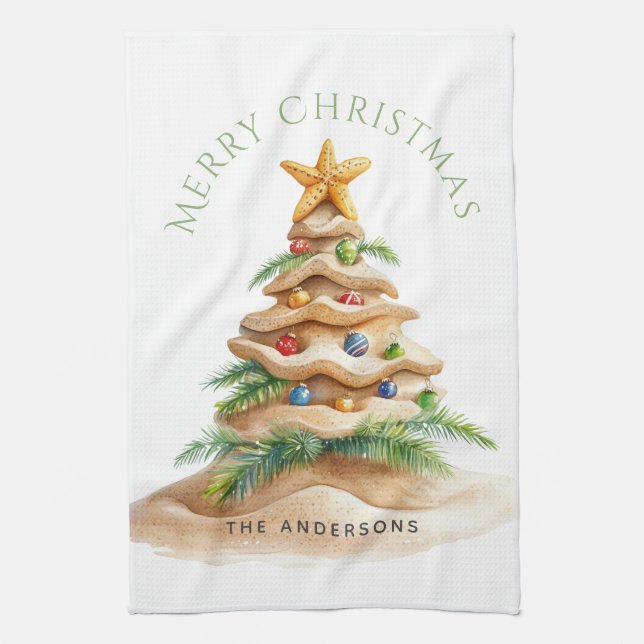 Paño De Cocina Árbol tropical de Navidad personalizado (Vertical)