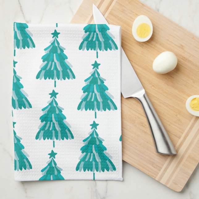 Paño De Cocina Árbol verde de Navidad del bosque de invierno (Doblado Cuarto)