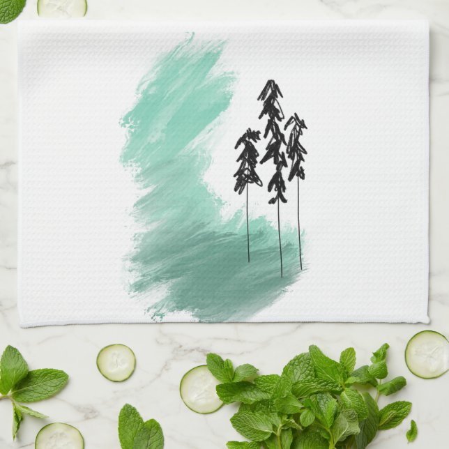 Paño De Cocina Árbol verde escandinavo arte simple menta moderna (Doblado)