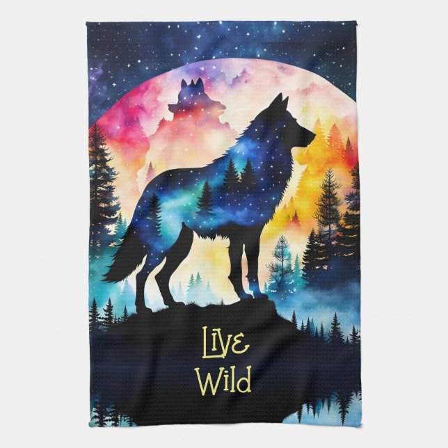 Paño De Cocina Árboles acuáticos de la luna llena de lobo (Vertical)