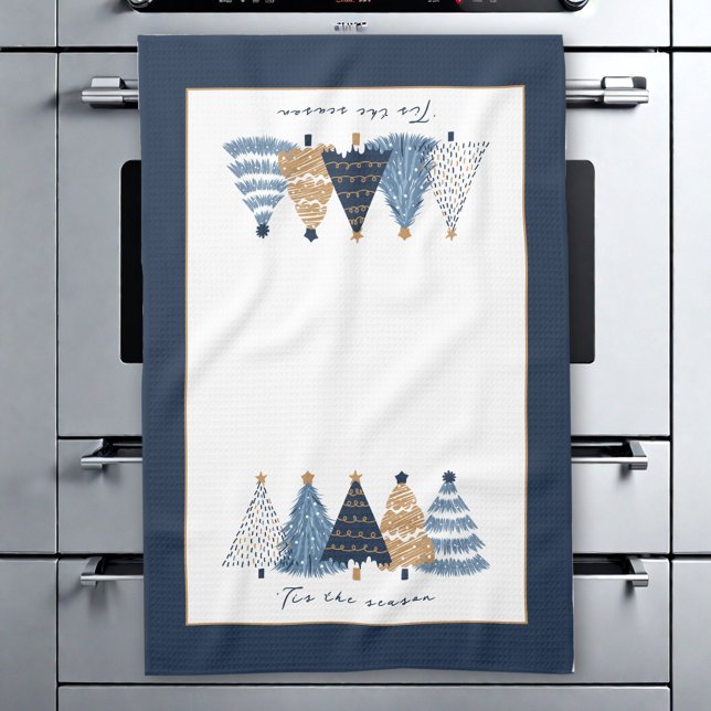 Paño De Cocina Árboles azules nombre de vacaciones de Navidades s (Blue Trees Modern Simple Christmas Holiday Name Kitchen Towel)