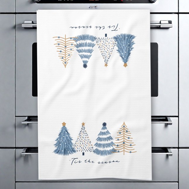 Paño De Cocina Árboles azules vacaciones de Navidades simples mod (Blue Trees Modern Simple Christmas Holiday Kitchen Towel)