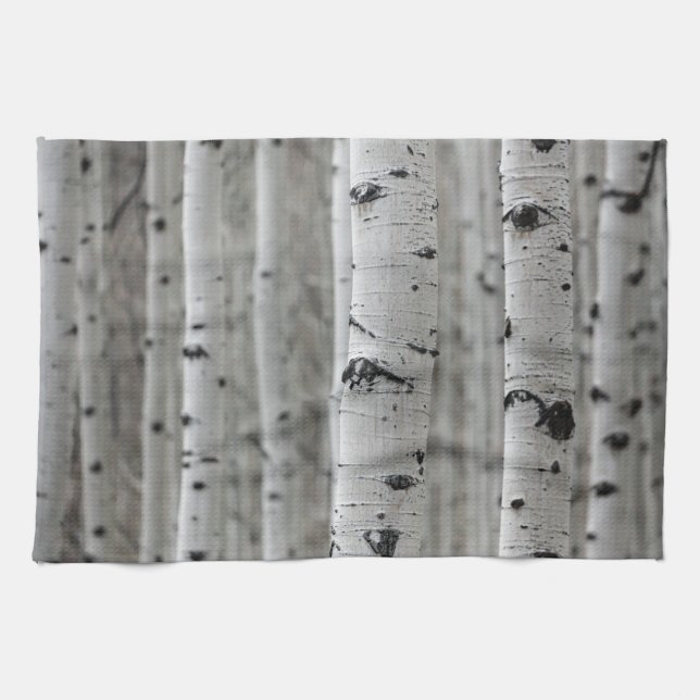 Paño De Cocina Árboles de aves, negro y blanco, cocina de inviern (Horizontal)